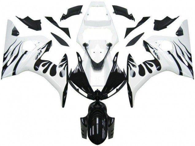Discount 2003-2005 White Flame Black Yamaha YZF R6 Motorcycle Fairings Kits Canada Discount 2003-2005 White Flame Black Yamaha YZF R6 Motorcycle Fairings Kits Canada
