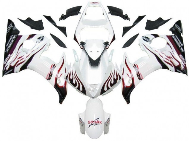 Discount 2003-2005 White Black Red Flame Yamaha YZF R6 Motorcycle Fairings Canada Discount 2003-2005 White Black Red Flame Yamaha YZF R6 Motorcycle Fairings Canada