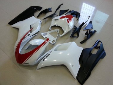 Discount 2007-2012 Ducati 848 1098 1198 Motorcycle Fairings MF3998 - Matte Black White with Red Stripe Canada