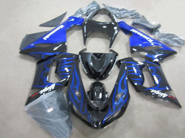 Discount 2005-2006 Black Blue Flame Ninja 636 Kawasaki ZX6R Motorcycle Fairings Kits Canada Discount 2005-2006 Black Blue Flame Ninja 636 Kawasaki ZX6R Motorcycle Fairings Kits Canada