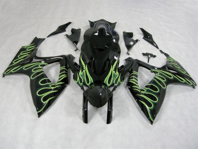 Discount 2006-2007 Black Green Flame Suzuki GSXR600 Motorcycle Fairings Canada Discount 2006-2007 Black Green Flame Suzuki GSXR600 Motorcycle Fairings Canada
